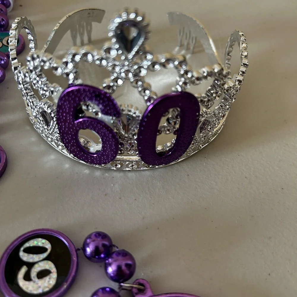 Purple and Silver 60th Birthday Tiara and Necklace Set